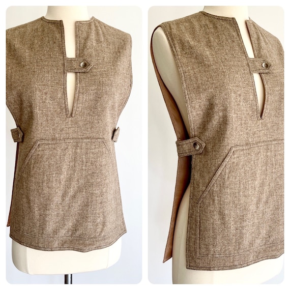 70s Wool Tunic Vest Topper Vintage Intuitions by Kathy Manning Oatmeal Beige Sleeveless Minimalist Quiet Luxury Style XS