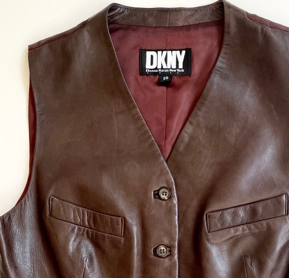 Buttery Soft Leather Vest Vintage 90s DKNY Donna … - image 8
