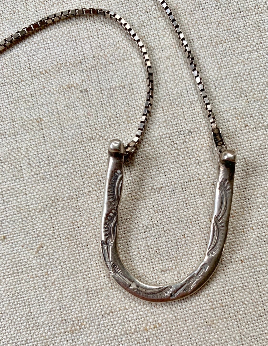 Sterling Silver Horseshoe Necklace Pendant Hand Stamped Native American