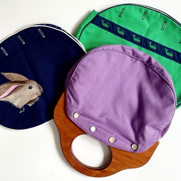 70s Interchangeable Purse Bag Preppy Vintage Banner House Wooden Handle Button Bermuda Style Green Whale Hand Painted Bunny Navy Blue Purple