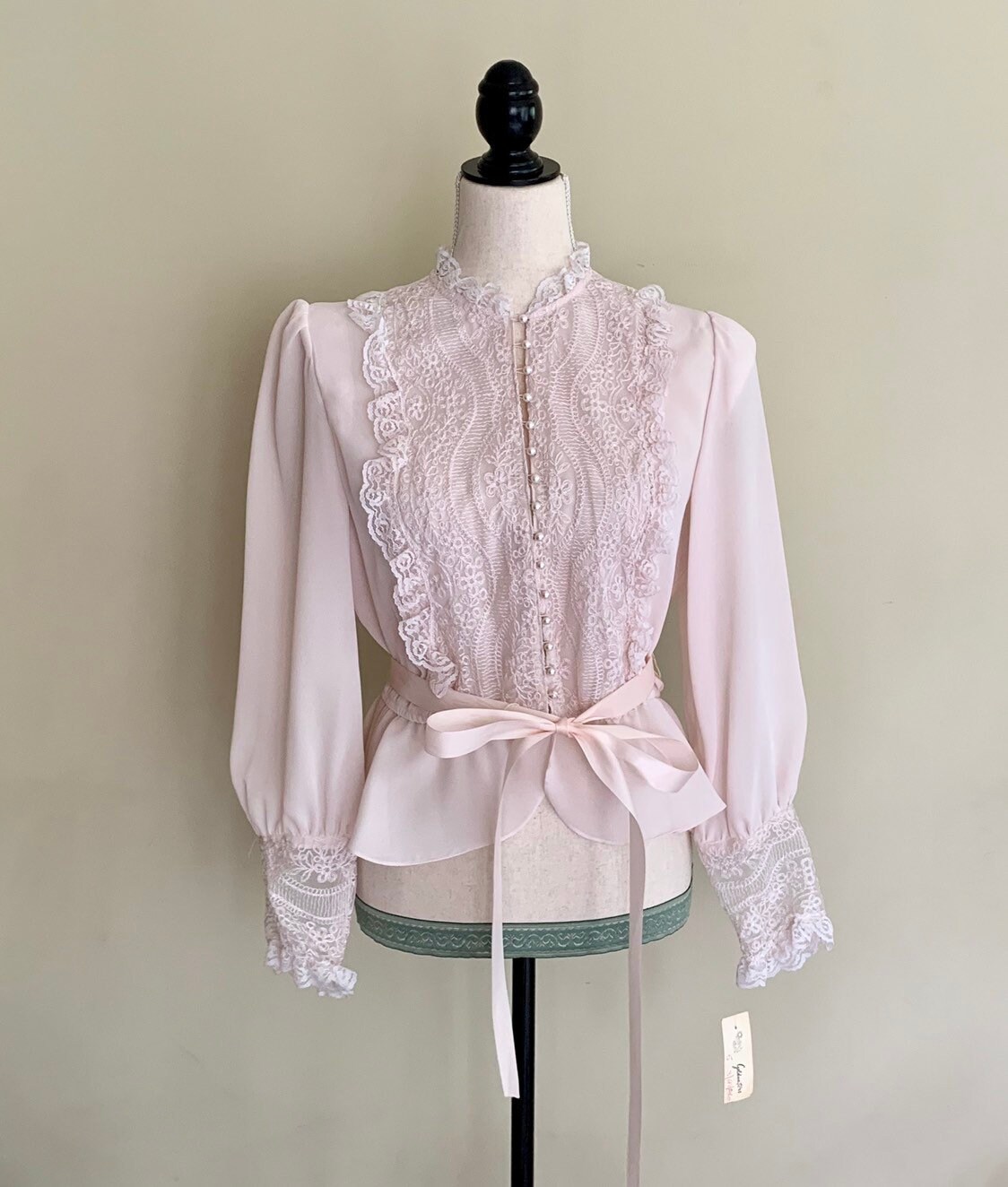 Blush Pink Victorian Blouse Vintage 80s Edwardian Lace Trim Ruffles ...