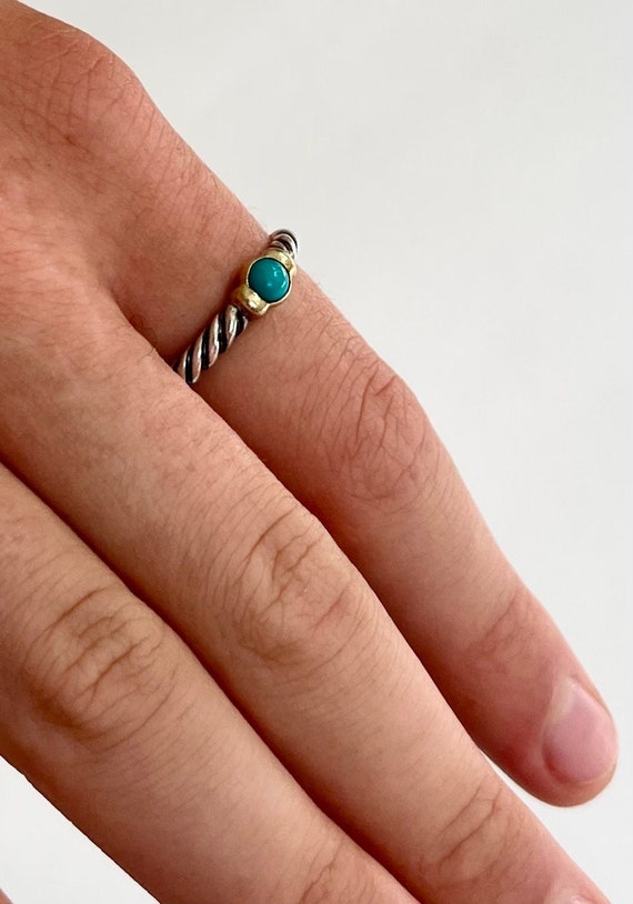 David Yurman Turquoise Ring Band Stackable Cable Sterling Silver 14K Band Turquoise Cabochon