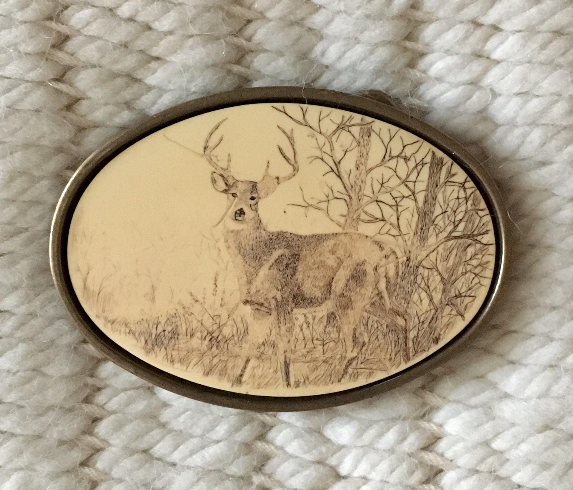 Scrimshaw Stag Buckle Belt Buckles Deer Buck Mens Vintage Barlow Solid