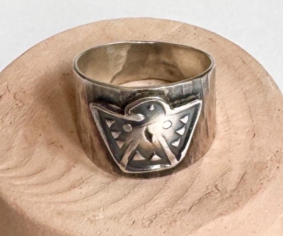 Sterling Silver Thunderbird Ring Signed Vintage Native American Navajo Wide Mens Cigar Band Size 8.25