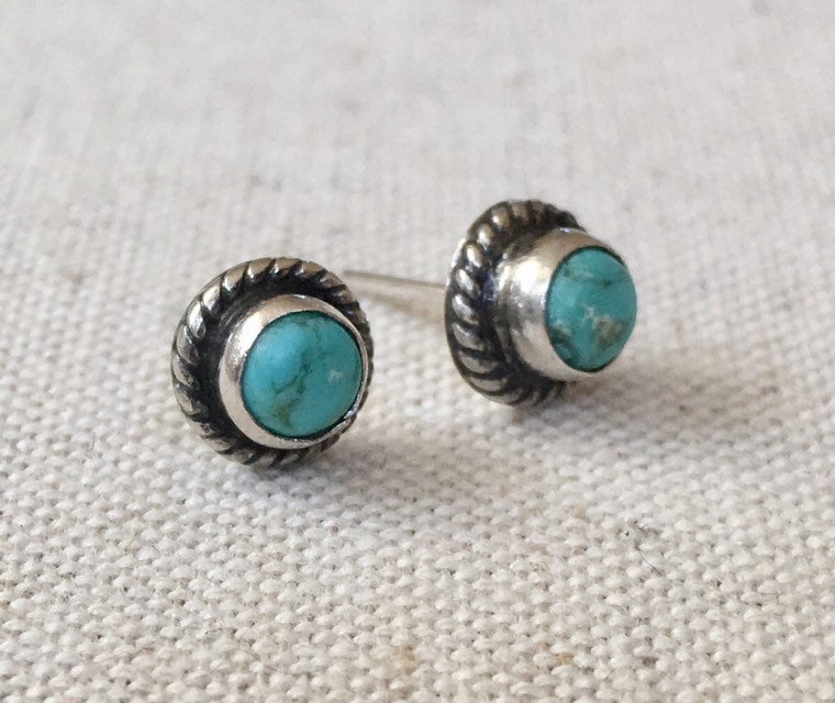 Tiny Turquoise Stud Earrings Vintage Southwest Native American Navajo ...