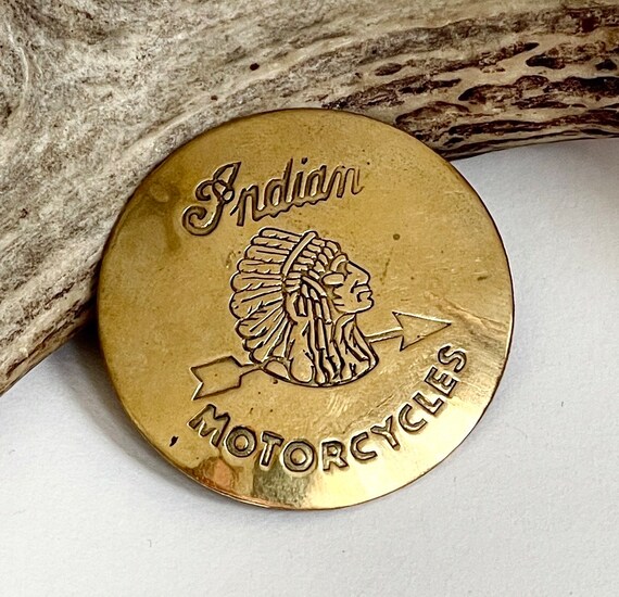 Indian Motorcycles Brass Pin Badge Vintage 70s Solid Brass Embossed Logo Circular Pin Motorcycle Biker