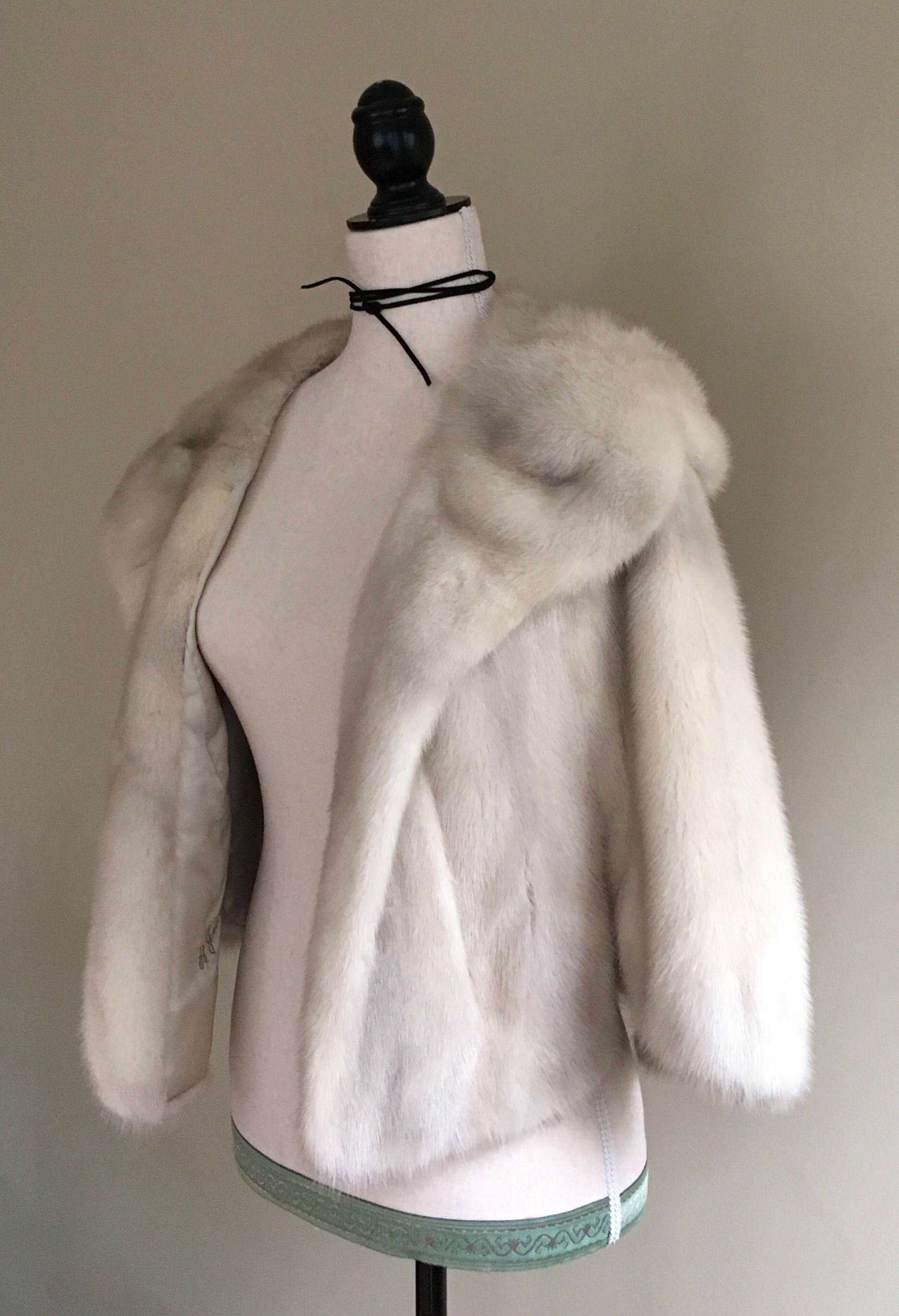 White Mink Fur Jacket Capelet Stole Shrug Bolero Vintage 50s Style
