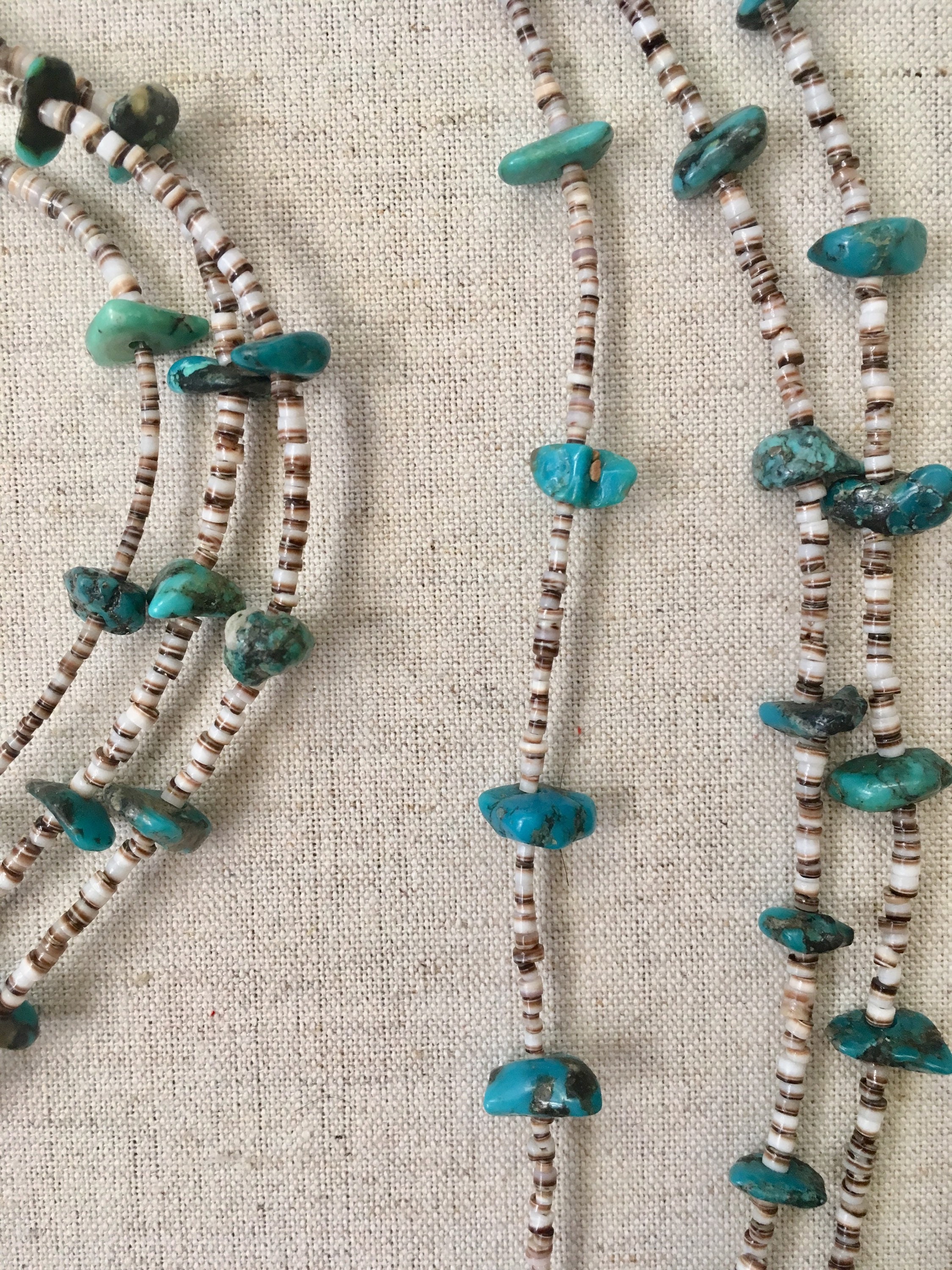 Turquoise Heishi Necklace Multi 3 Strand Vintage Native American Shell