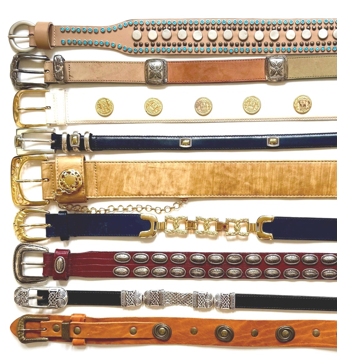Vintage Conch Belt Genuine Leather Metal Studded Belt Western Country Cowgirl Vintage Leather Concho Belt Western Country Cowgirl Fringe  main image 3
