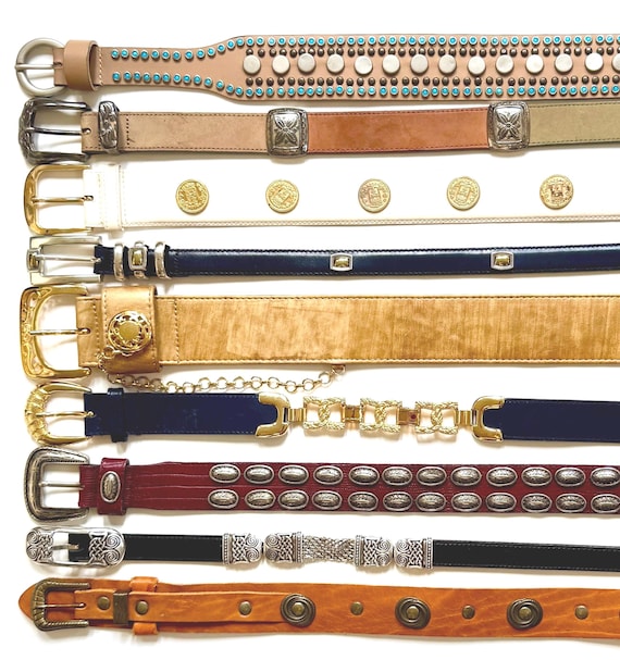 Vintage Embellished Concho Belt 80s 90s Studded Western Medallion Gold Silver Buckle