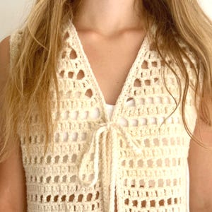 Vintage Crochet Tunic Vest: Handmade Cream White Boho Hippie Style