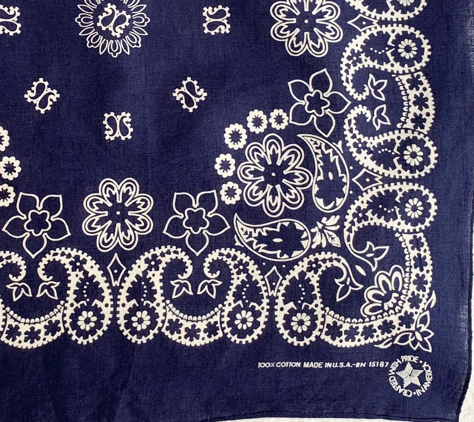 Lightweight Indigo Blue Bandana Vintage 80s Floral White Navy Blue ...
