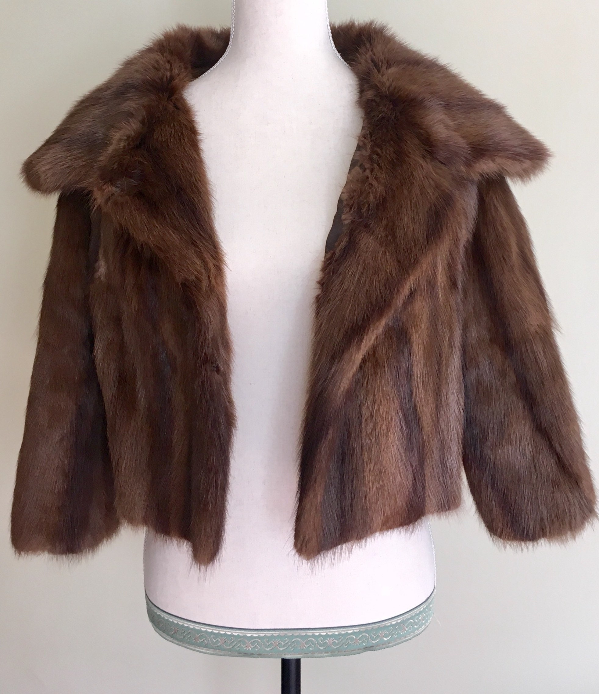 Short Glossy Fur Jacket Coat Vintage 50s Soft Mahogany Brown