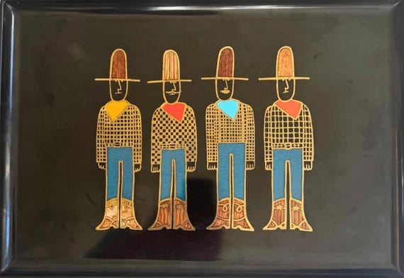 Rare Couroc of Monterey Western Cowboy Decorative Tray Mid Century Vintage Inlaid Brass