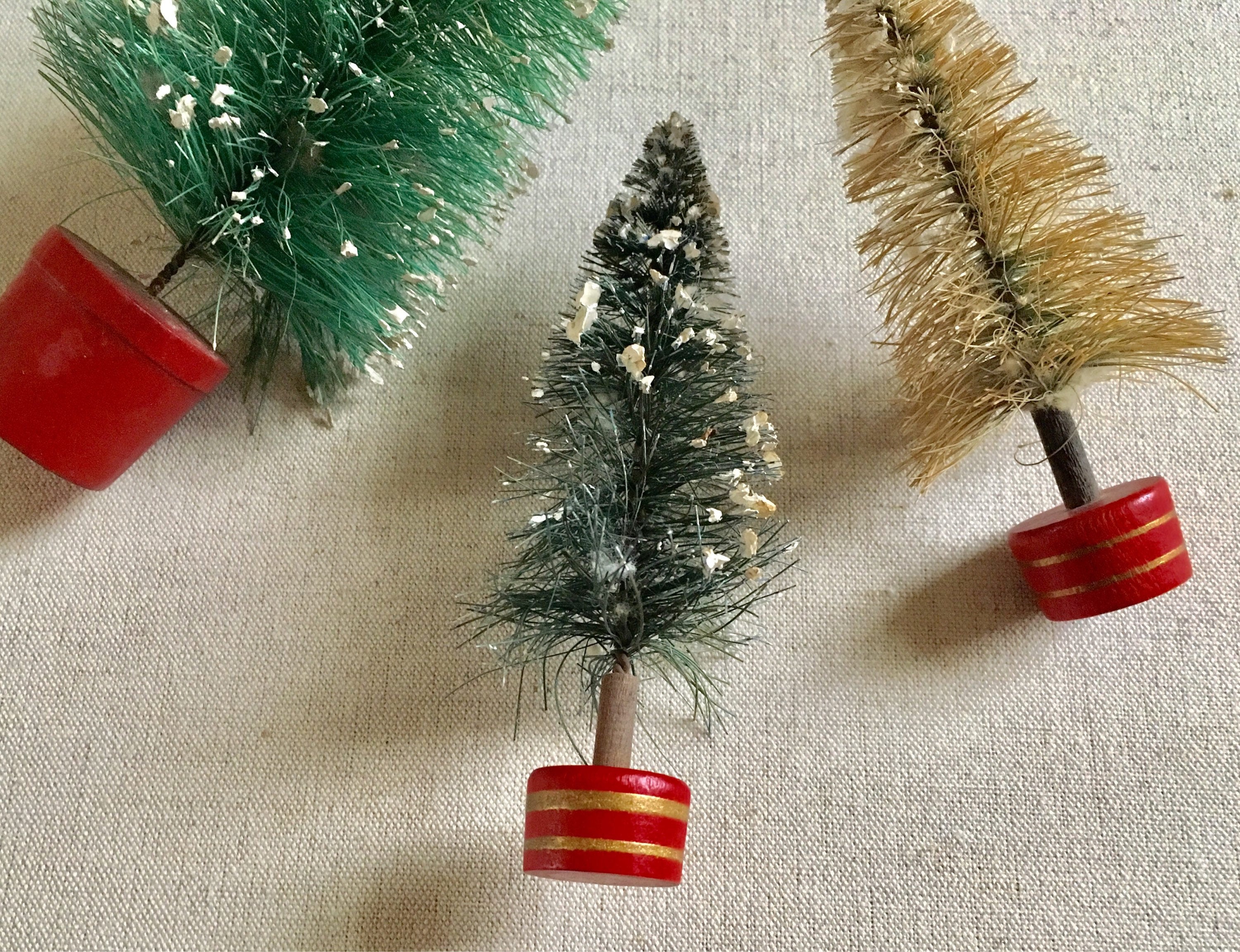 Bottle Brush Tree Lot Set of 3 Vintage Miniature Mini Christmas Holiday