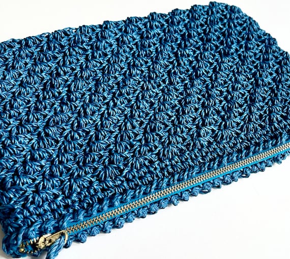 Soft Raffia Clutch Bag Cerulean Blue Purse Pouch … - image 2