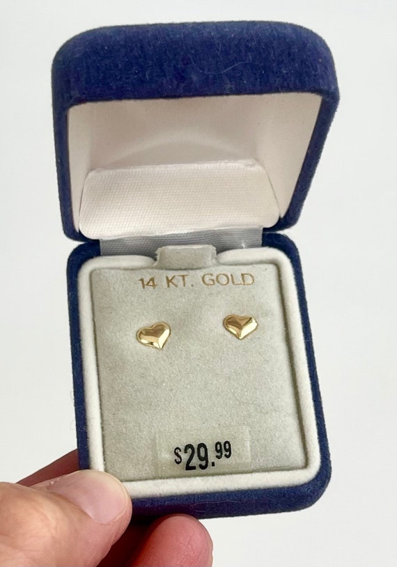 14K Gold Heart Earrings Studs Stud Earrings Vintage 80s Made in USA Solid 14K Gold Original Jewelry Box Tag Dainty Small Delicate Love