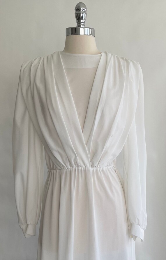 White Polyester Maxi Dress Vintage 70s Romantic B… - image 3