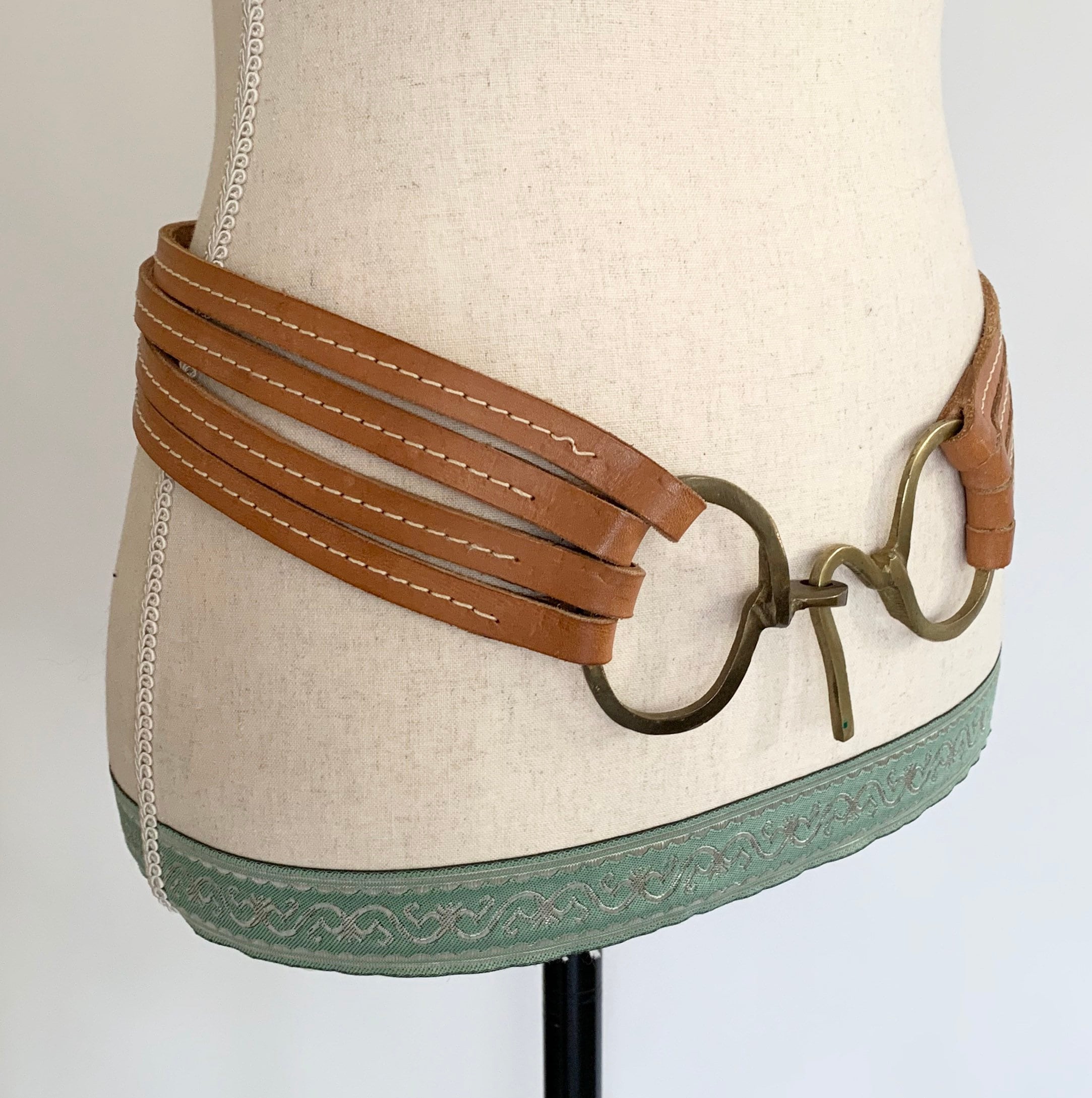 Handmade Horse Bit Belt Vintage Tan Brown Leather Goods Belts Brass