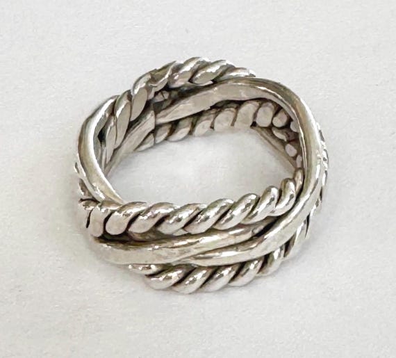 Hefty Twisted Rope Sterling Silver Band Ring Vintage Mexican 925 Silver Twisted Cable Mens Womens Western Southwest Style Ring Size 8.25