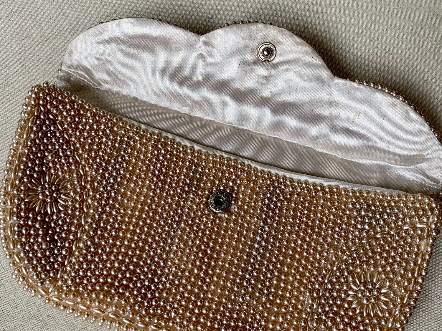 Champagne Pearl Beaded Clutch Purse Made in Japan Exclusively for La
