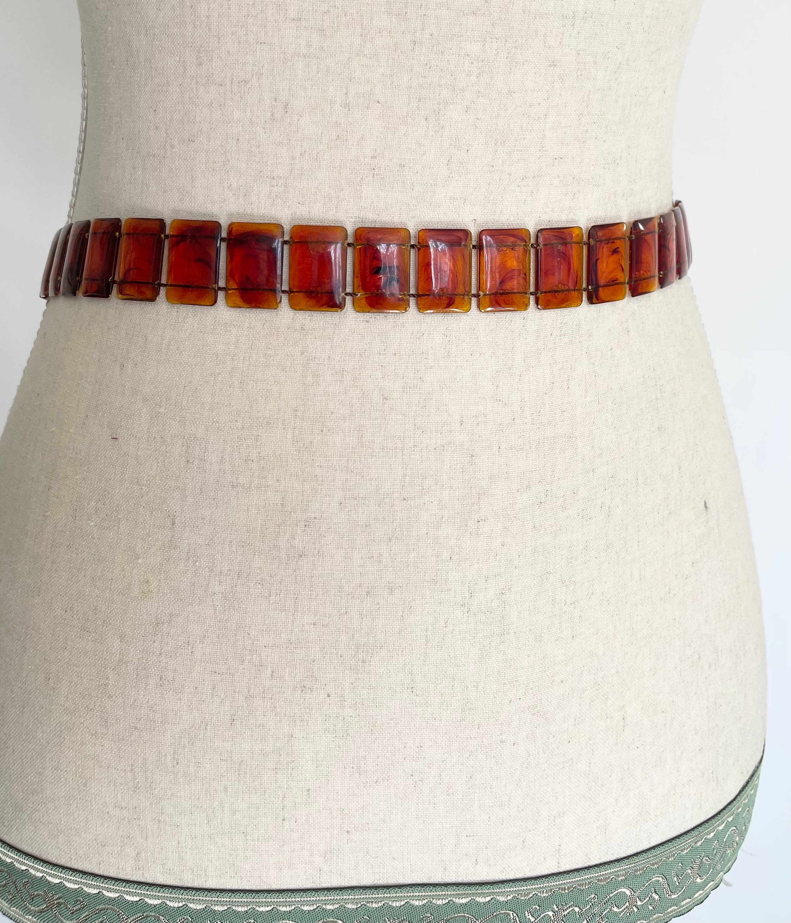 Amber Chain Link Belt Rectangle Links Adjustable Gold Tone Chain Vintage 60s 70s Mid Century