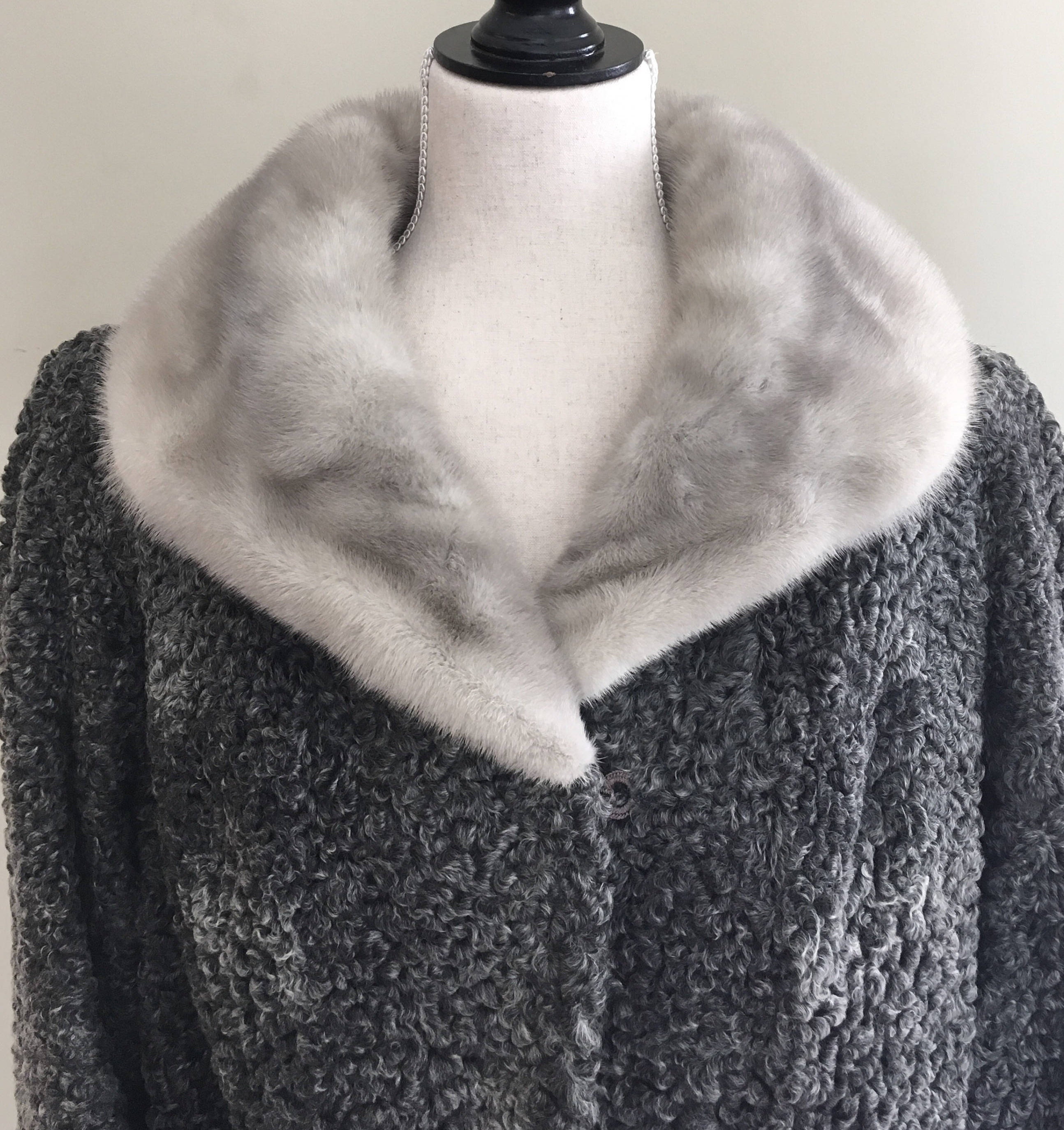 Vintage Persian Lamb Mink Fur Coat 50s Silver Charcoal Grey White Women ...