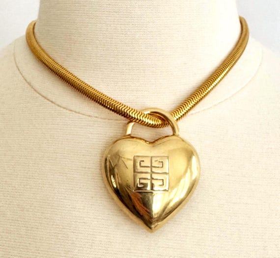 Vintage Givenchy Gold Heart Padlock Brooch Pin Signed French Designer Costume Jewelry