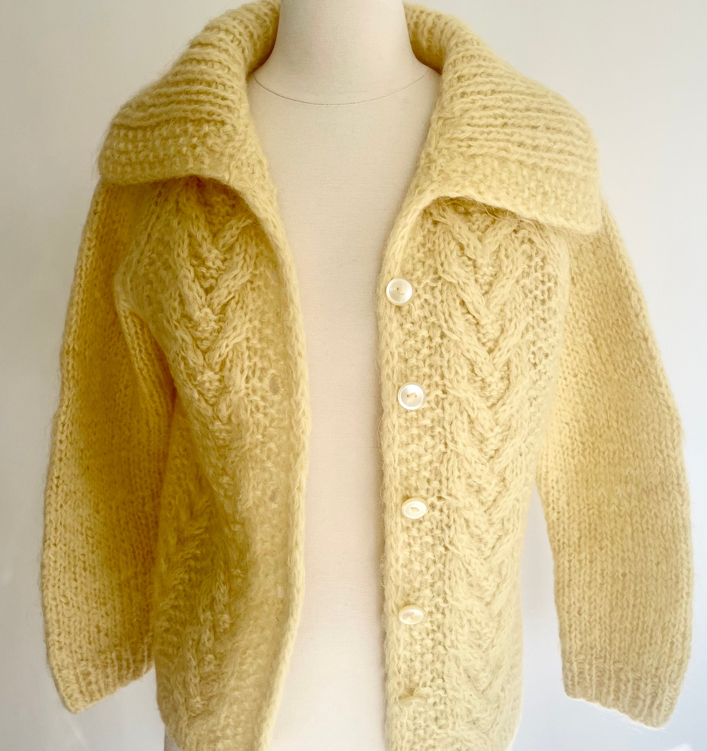 Italian Yellow Wool Sweater Cardigan Shawl Neck Handmade in Italy by ...