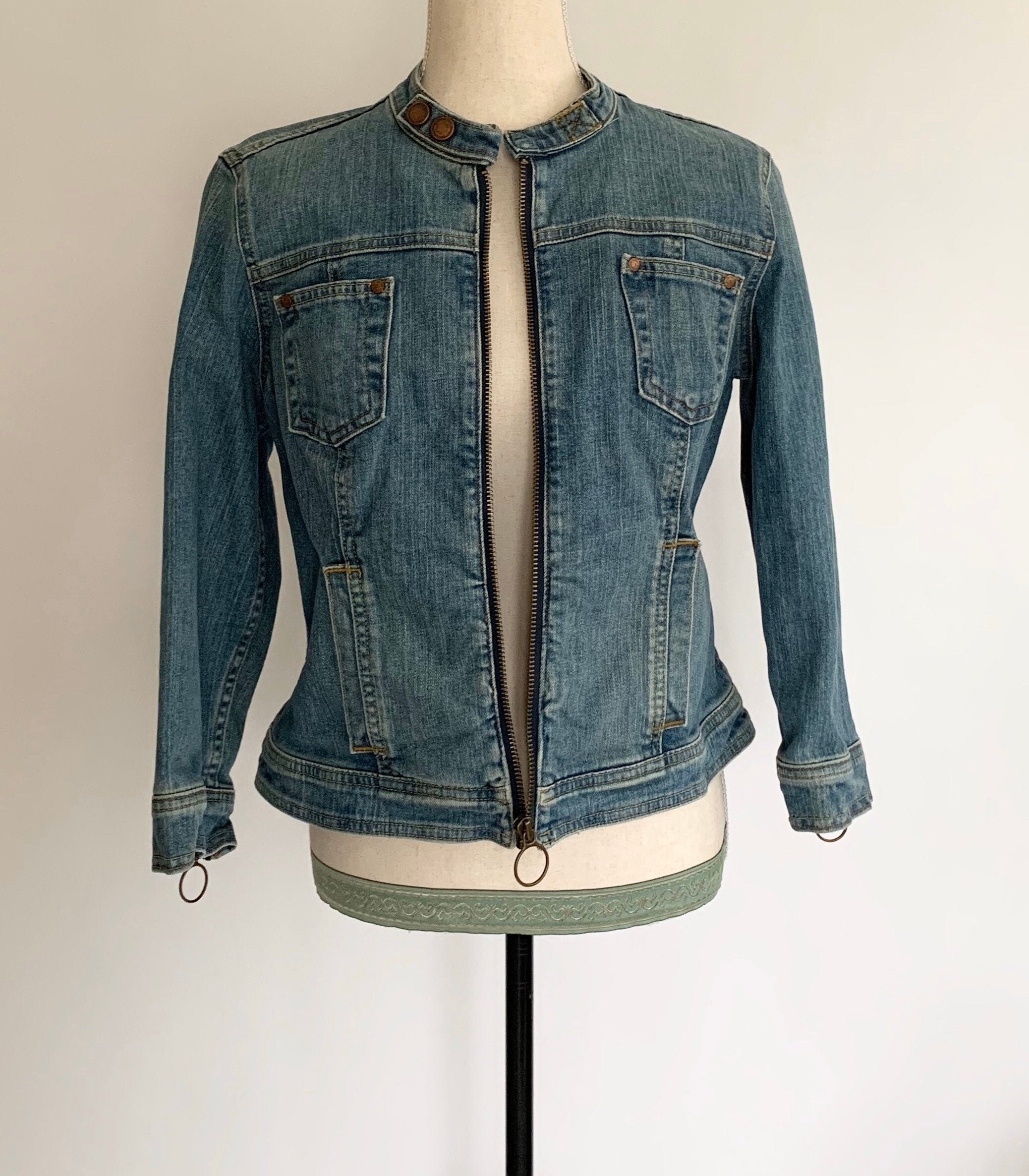 Calvin Klein Denim Jacket Vintage 90s Blue Jean Moto Motorcycle Biker ...