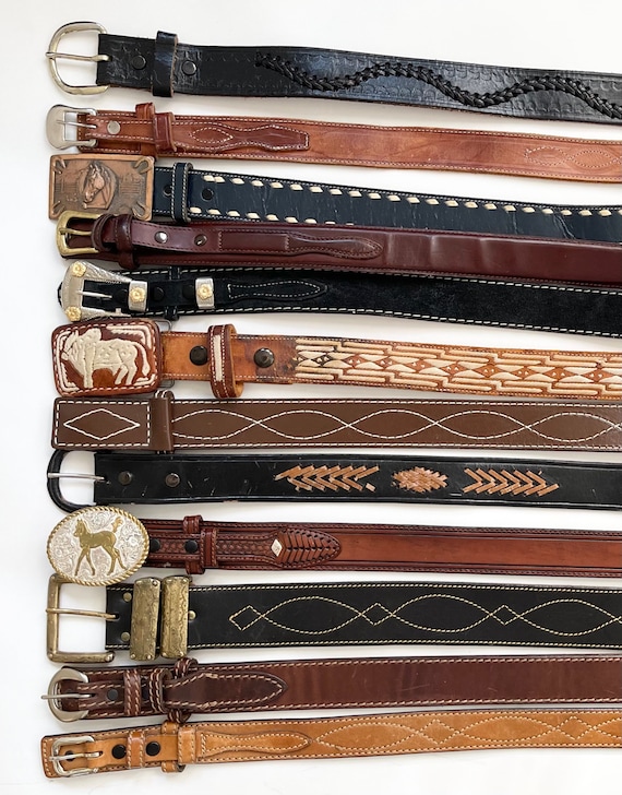 Leather Western Belt Black Brown Tan Vintage Leather Goods 