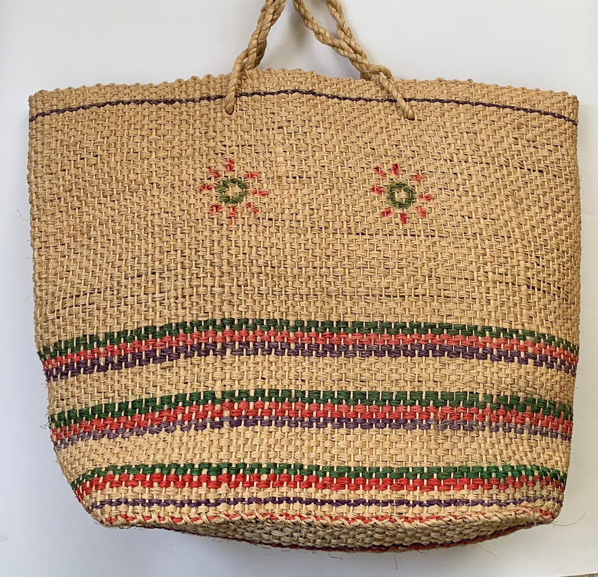 Costa Rica Jute Tote Bag Top Handle Retro Vintage Vacation Souvenir