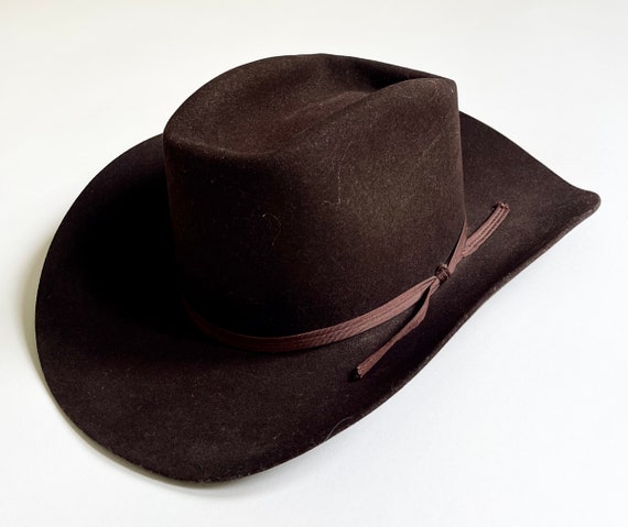 B bar H Cowboy Hat Vintage Bunk House Made in USA Water Repellent Chocolate Brown Dynafelt Fur Blend Mens Western Hats Size 7-3/8