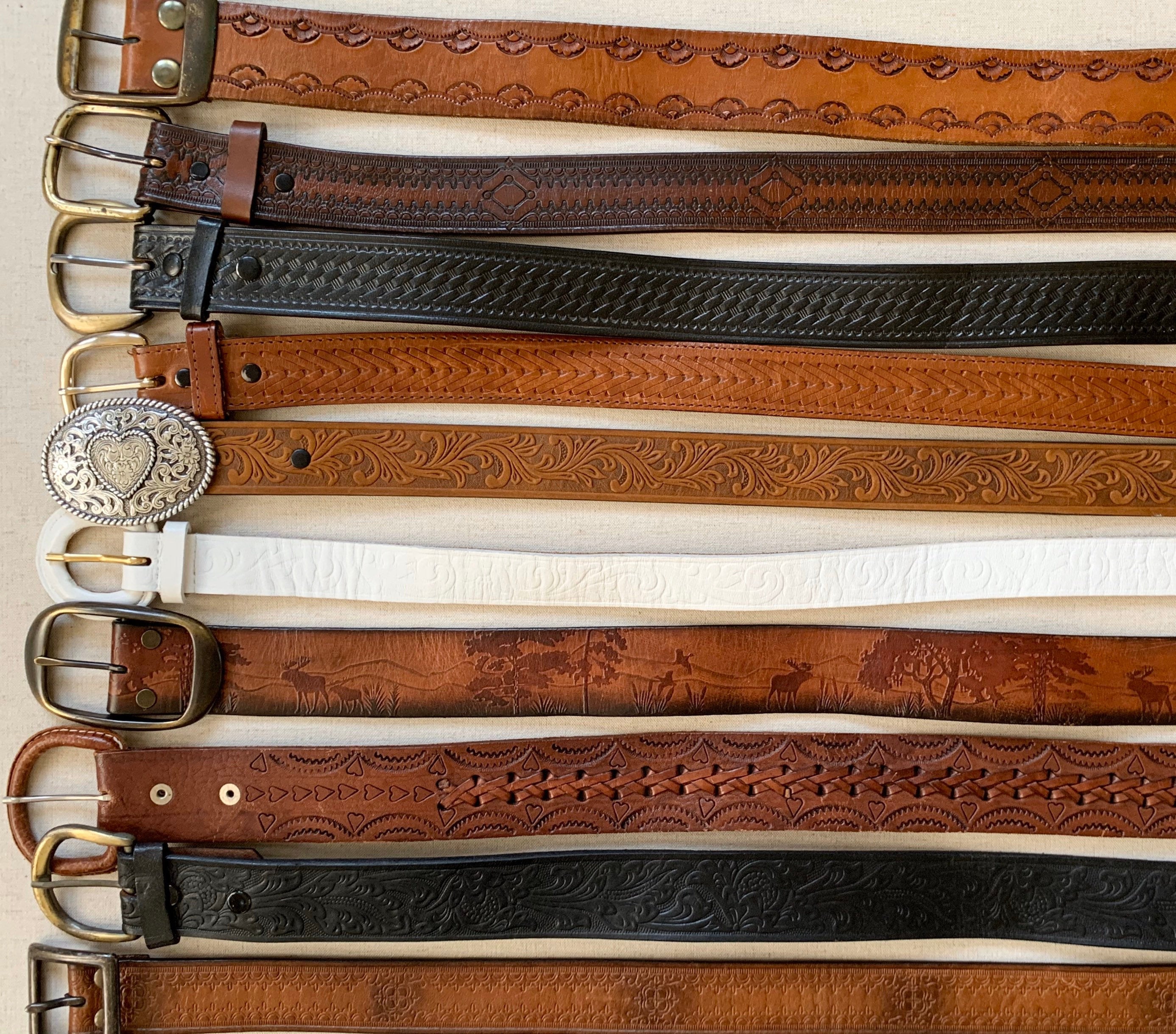 Vintage Tooled Leather Belt Distressed Leather Goods Brown Belt Strap
