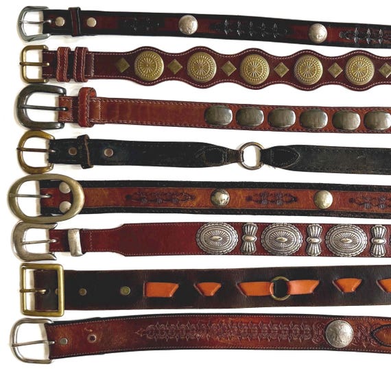 Vintage Concho Belt Brown Leather Strap Western Southwest Cowboy