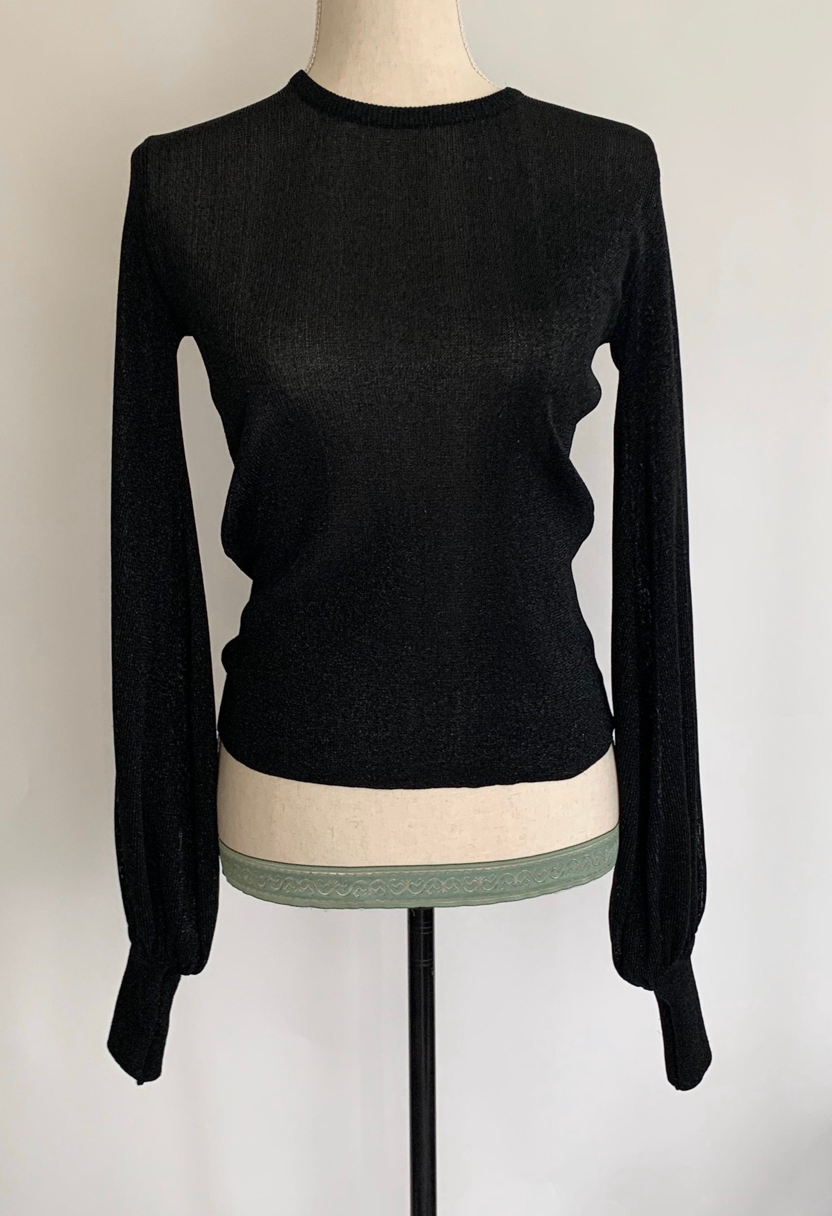 Minimalist Black Lurex Top Thin Semi Sheer Knit Sweater Vintage Tami ...