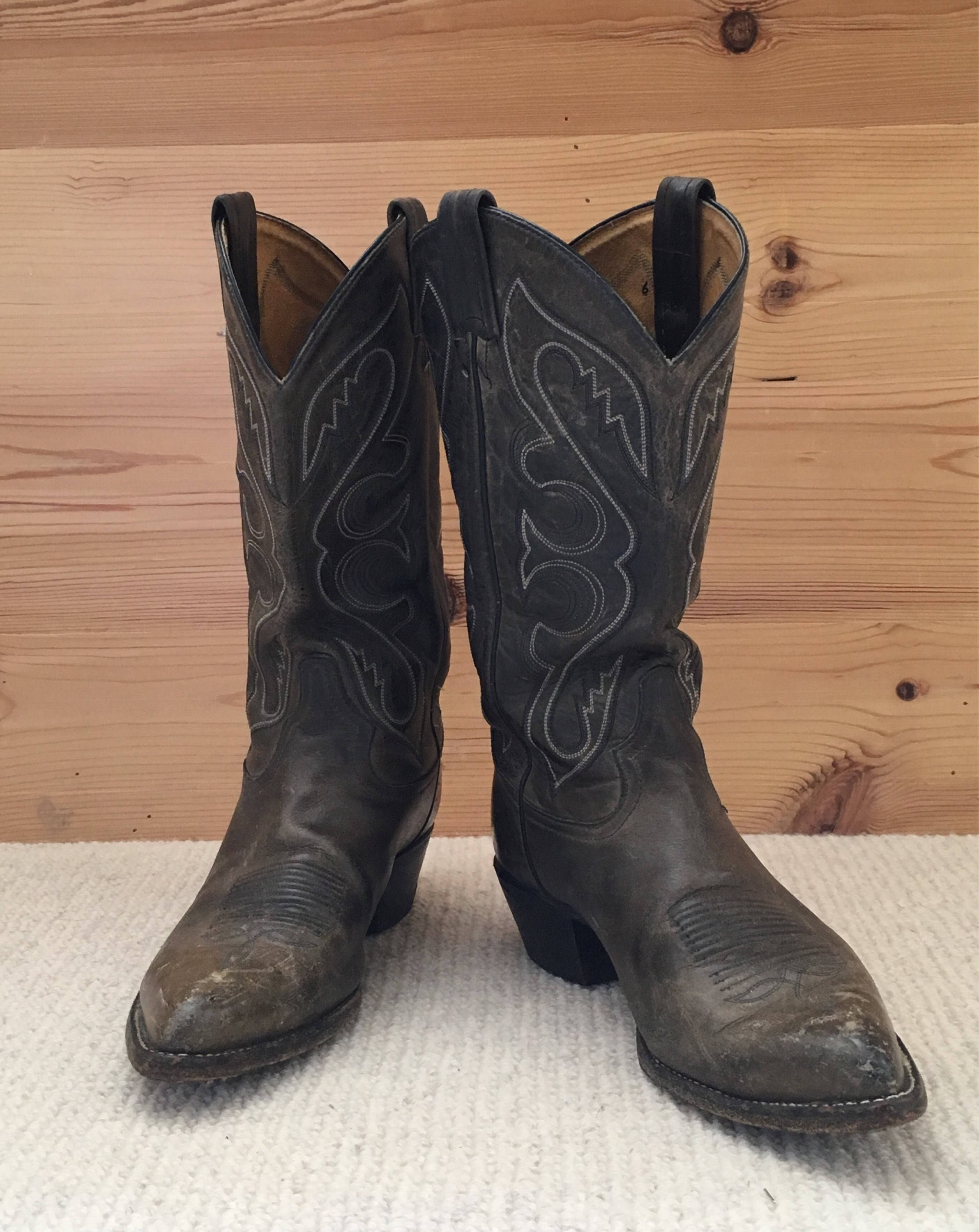 Womens 9 Cowboy Boots Tony Lama Cowgirl Vintage Black Grey Western