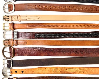 Ceinture en cuir western vintage vieilli, robuste, usé, brun havane, marron foncé, sangle tissée cousue et usée, ceinture de cowboy pour homme et femme