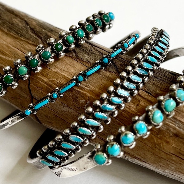 Zuni Turquoise Armband Manchet Snake Eye Set Turquoise Vintage Native American Sterling Zilver Oude Pion Multi Stone Sieraden