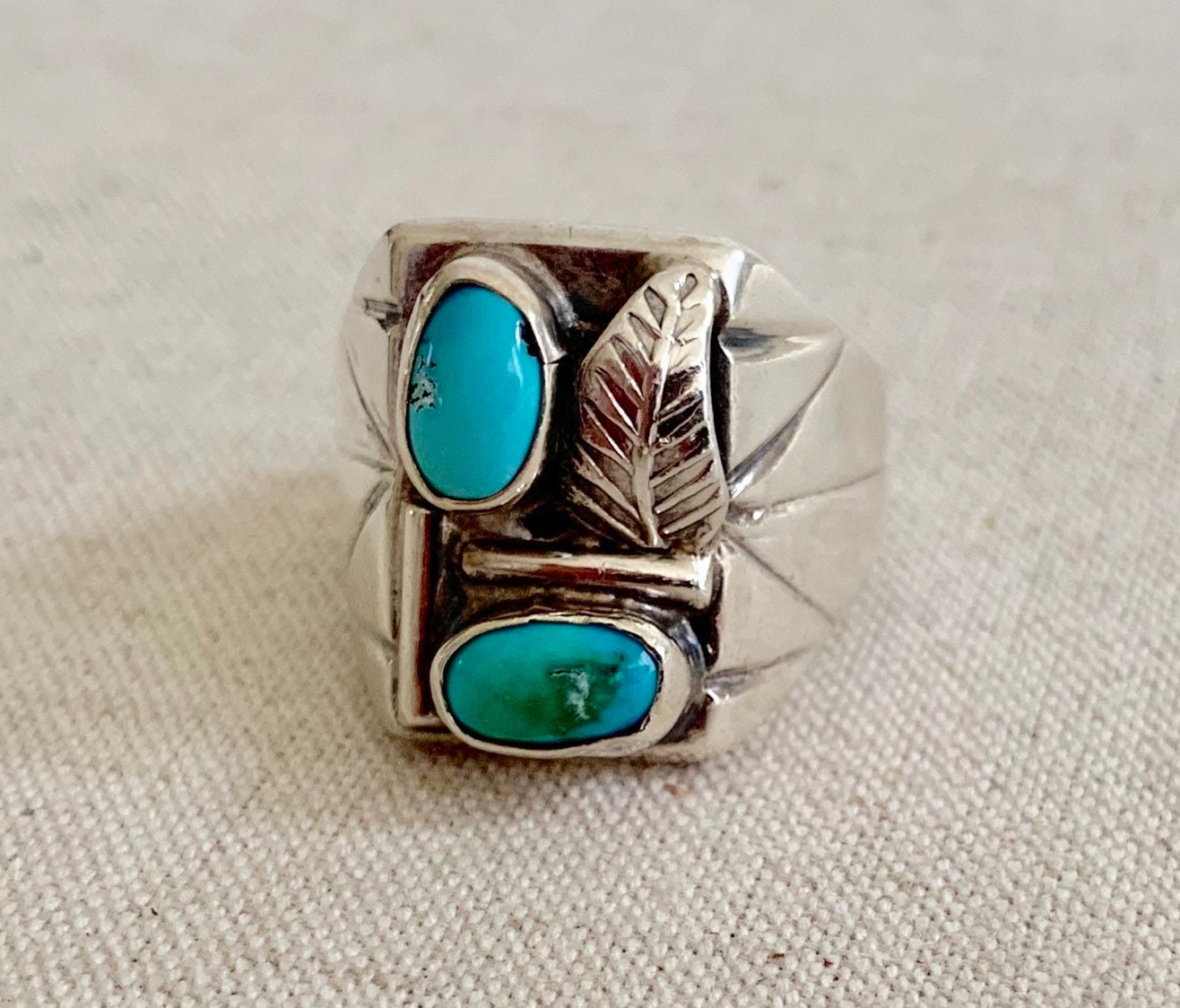 50s Navajo Turquoise Ring Sterling Silver Vintage Native American Wide