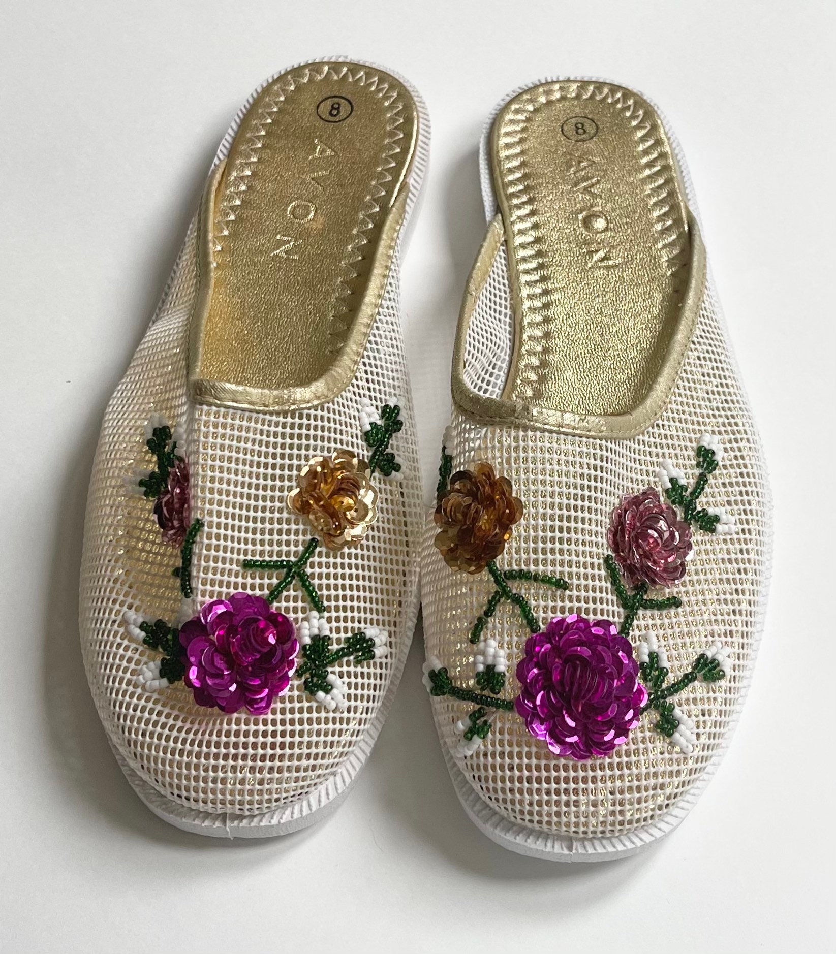 Sequined Chinese Mesh Slippers Slip On Slides House Shoes Vintage 80s ...
