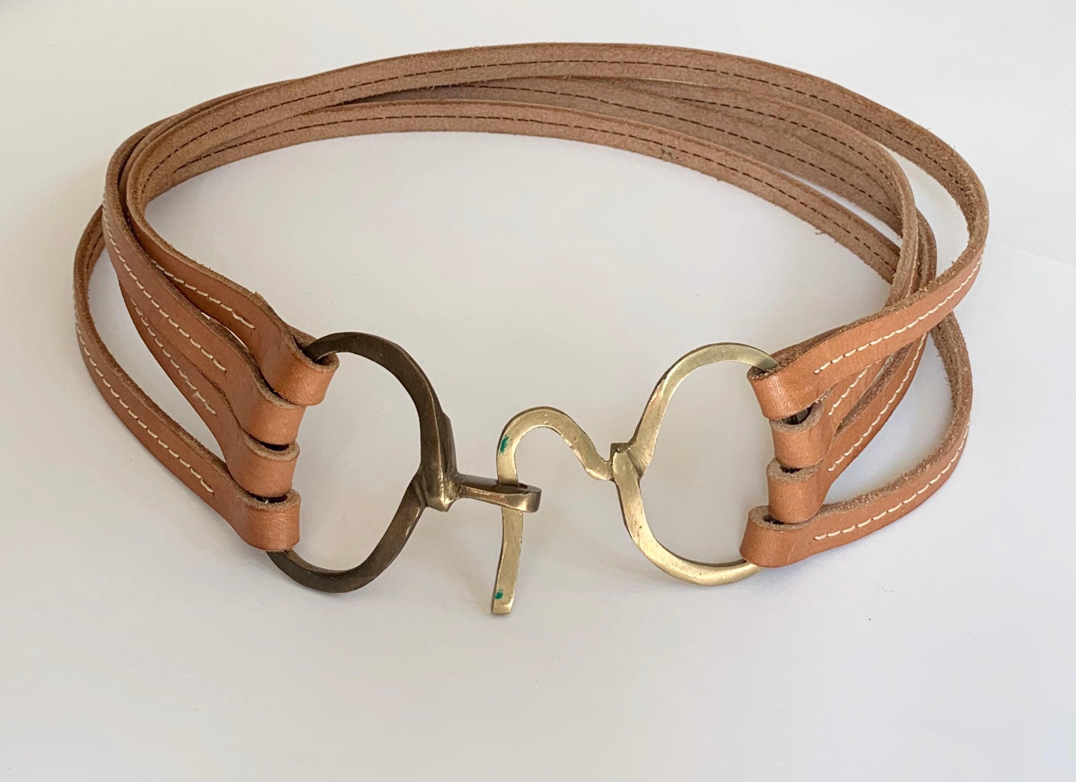 Handmade Horse Bit Belt Vintage Tan Brown Leather Goods Belts Brass