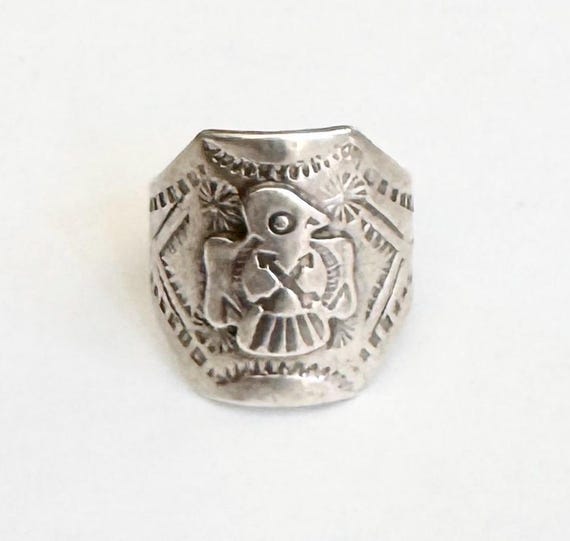 Sterling Silver Thunderbird Ring Fred Harvey Era Vintage Native American Navajo Wide Mens Cigar Band Southwest Trading Post 11.5