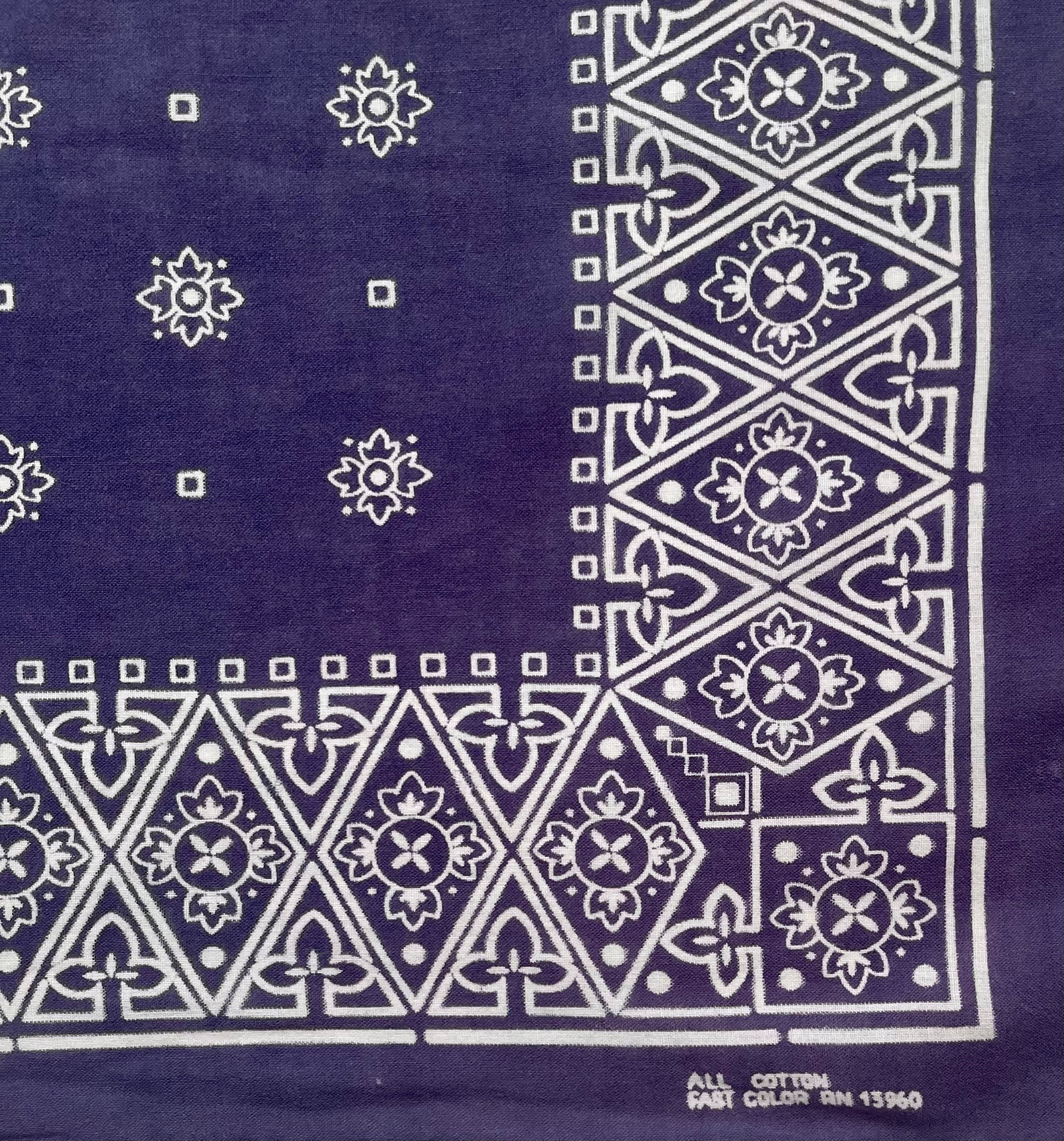 Indigo Blue Bandana Fast Color Geometric Print Vintage 50s 60s Navy ...