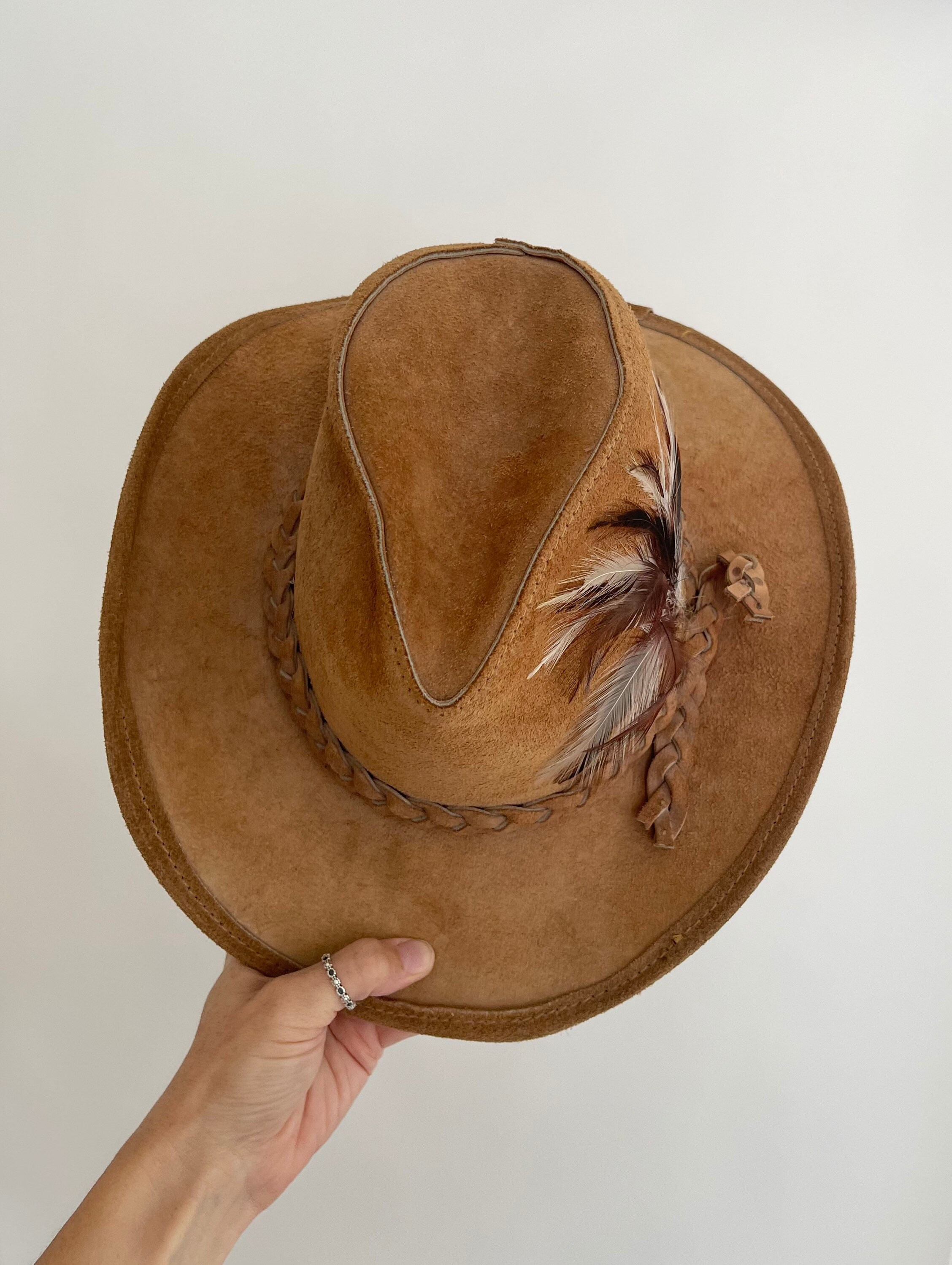 Brown Suede Leather Cowboy Hat Vintage Soft Tan Brown Suede Western