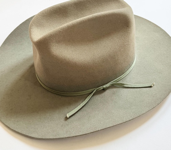 Khaki Green Cowboy Hat Vintage Western No.1 Stock Hat Faded Worn Rugged Grosgrain Ribbon Hat Bands Cowboy Lining Beaver Blend Size 7
