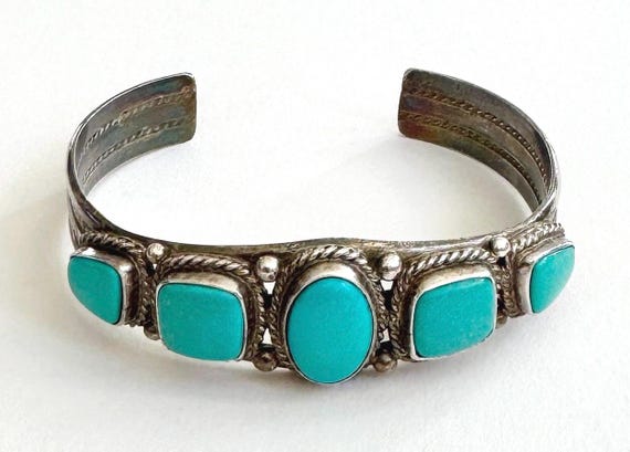 Vintage Navajo Turquoise Cuff Bracelet Signed Native American Tom Yazzie