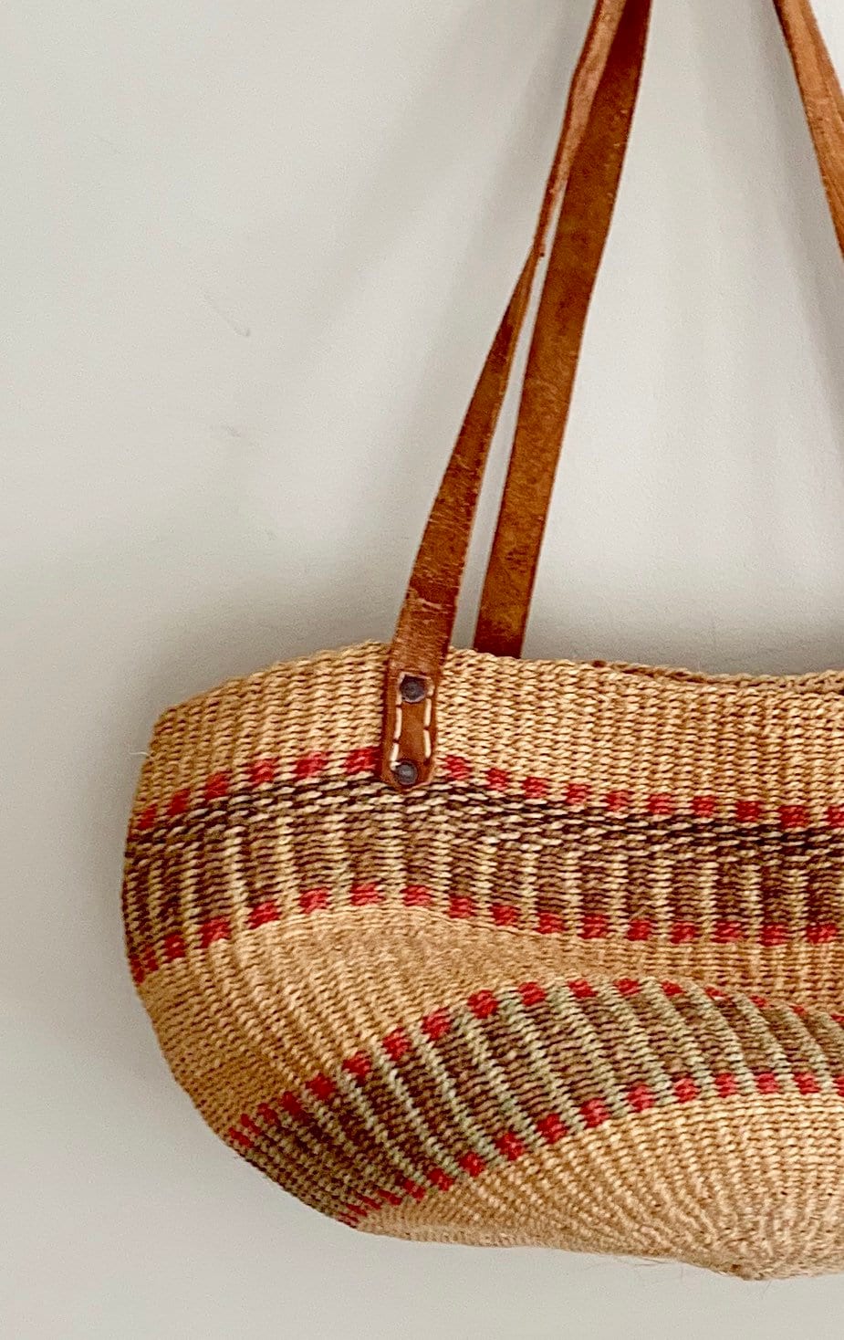 80s Sisal Tote Bag Vintage Straw Purse Leather Straps Beige Brown Beach ...