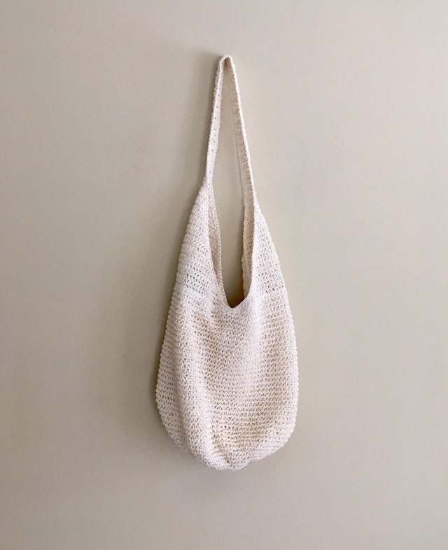 Slouchy White Hobo Bag Purse Pristine Condition Crochet Woven Natural ...