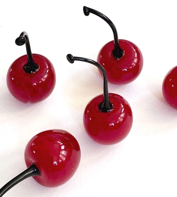 Murano Glass Cherry Set Lot of 5 Life Size Cherries Fruit Sculpture